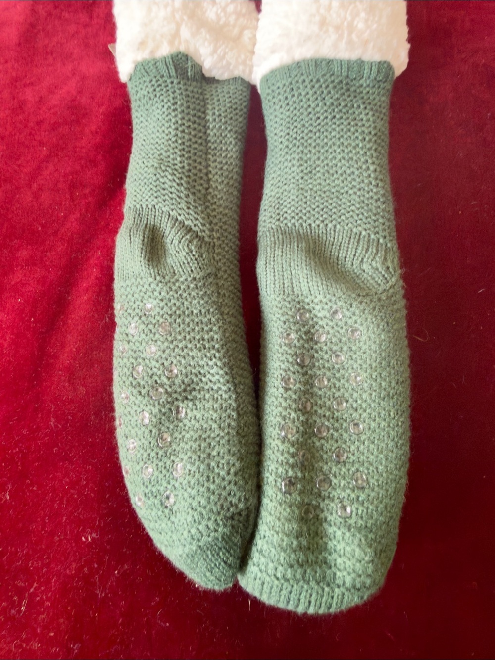 Cozy Green Non-Slip Knit Slipper Socks
